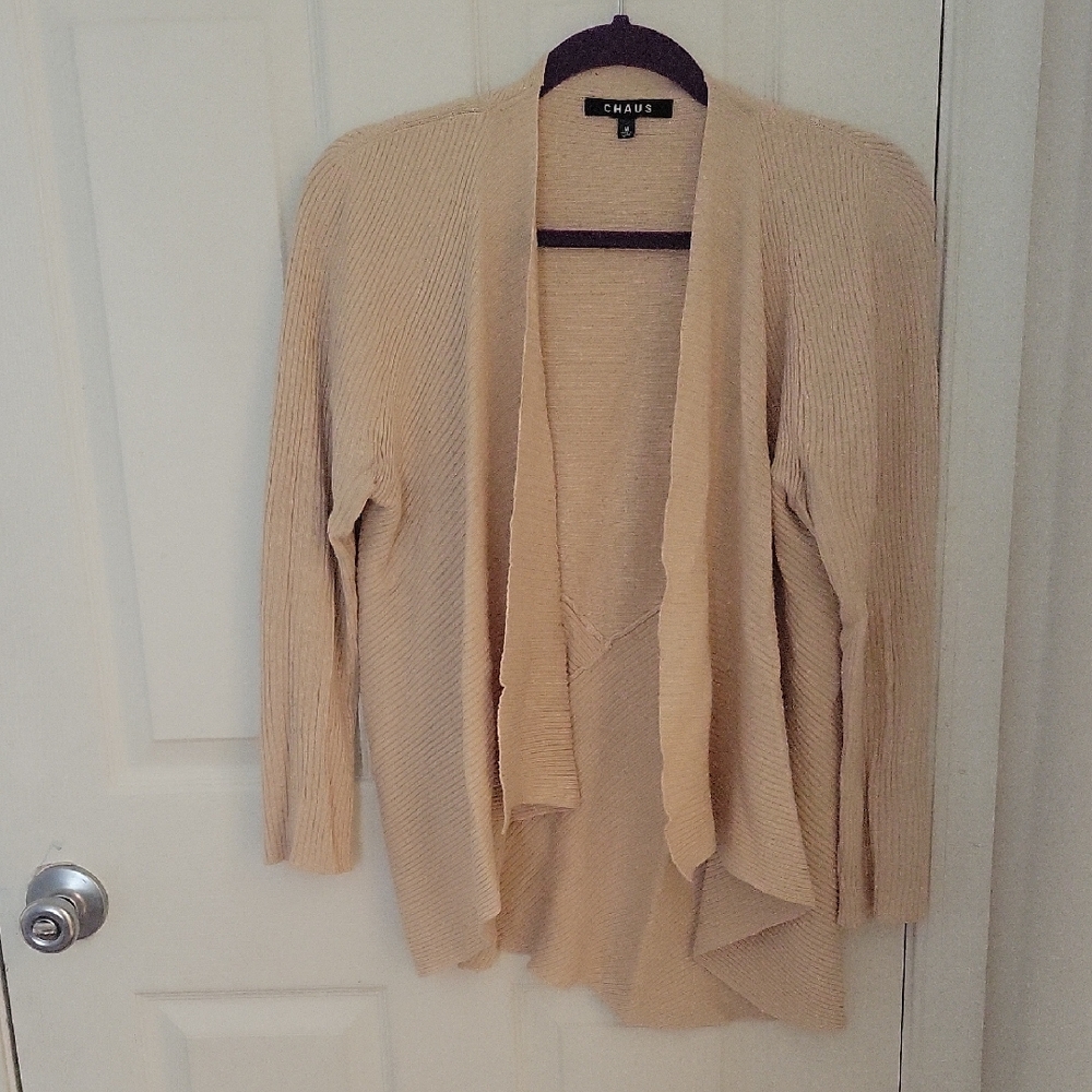 Chaus Soft Drape Neutral Minimalist Open Front Cardigan Medium Creme/Beige